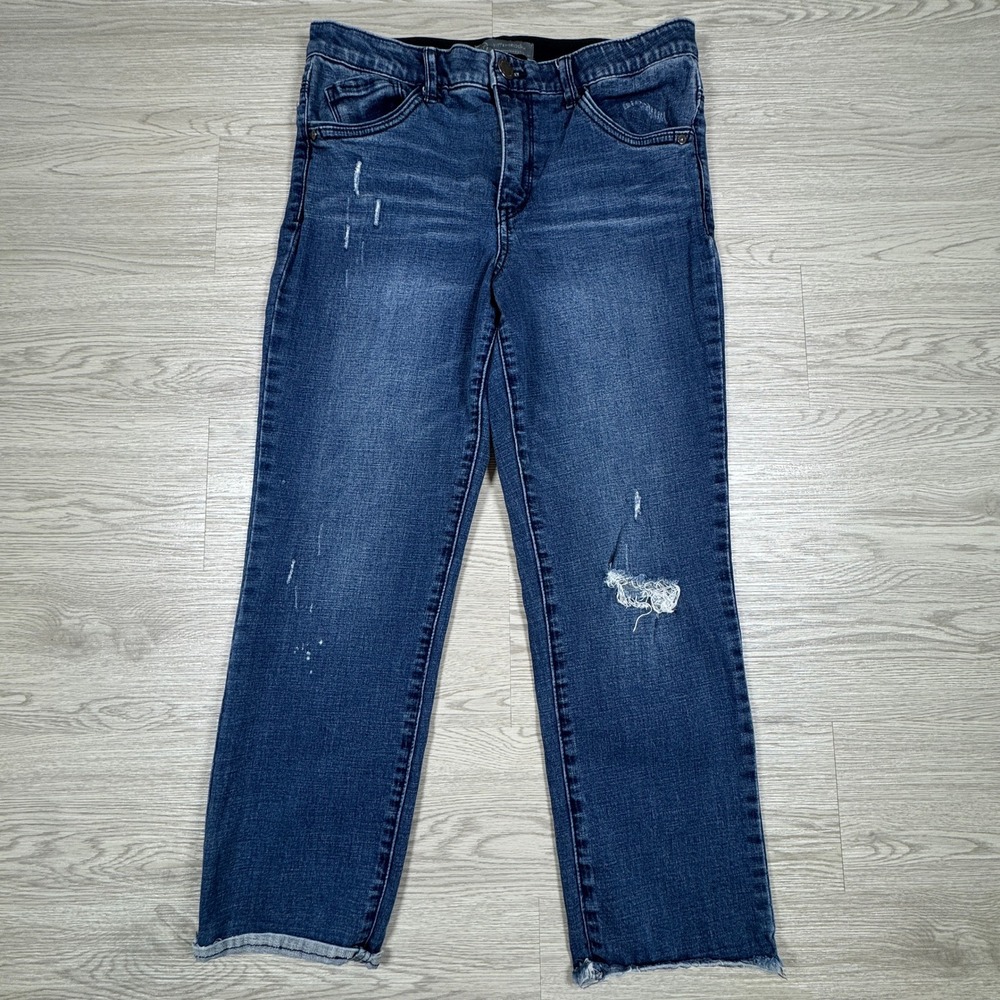 Wit & Wisdom Women's Jeans Straight Leg Medium Wash Blue Size 10 Distressed